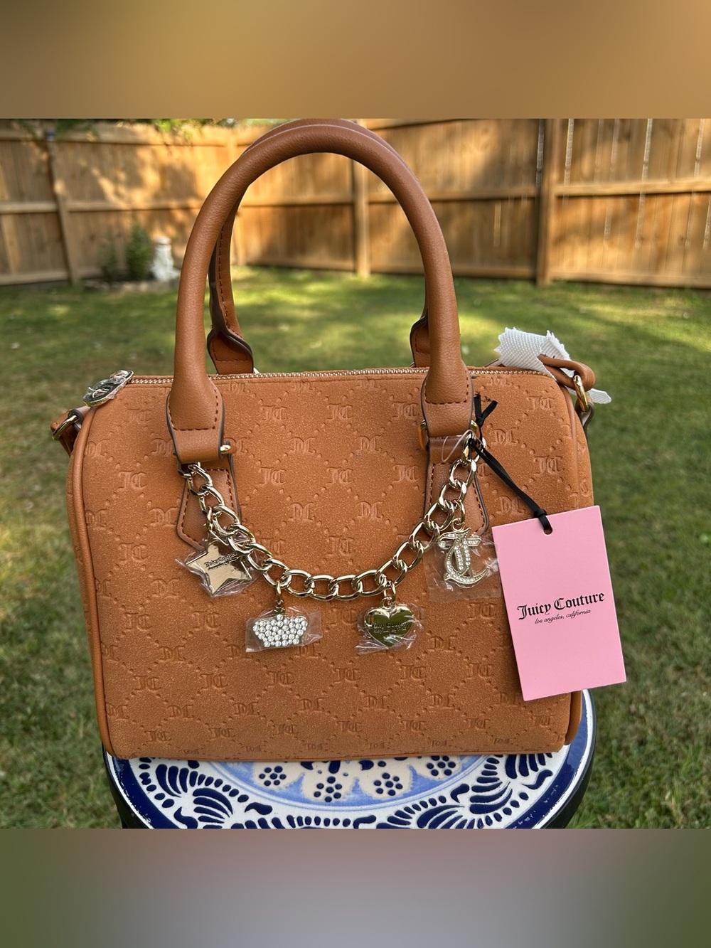 NWT Juicy Couture Suede Satchel with Charm Chain
